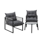3PCS Outdoor Patio Set 50cm Grey Table Cushioned Armchairs