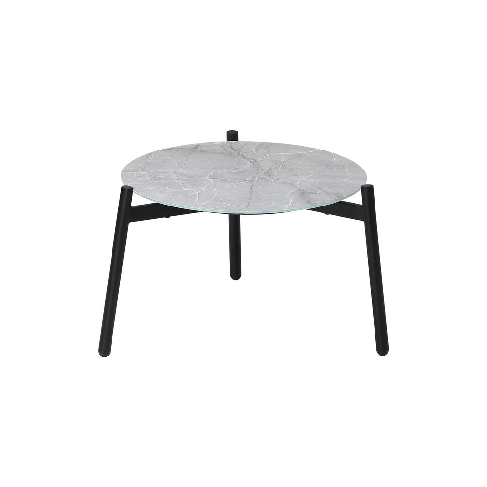 3PCS Outdoor Patio Set 50cm Grey Table Cushioned Armchairs