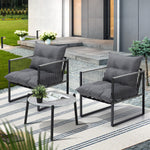 3PCS Outdoor Patio Set 50cm Grey Table Cushioned Armchairs