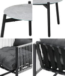 3PCS Outdoor Patio Set 50cm Grey Table Cushioned Armchairs
