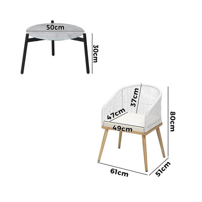 3 Piece Outdoor Patio Set Lounge Furniture Sets 50cm Table