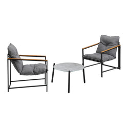 3PC Outdoor Patio Furniture Set 50CM Round Grey Marble Table