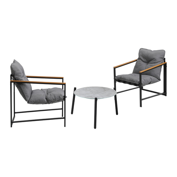 3PC Outdoor Patio Furniture Set 50CM Round Grey Marble Table