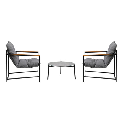 3PC Outdoor Patio Furniture Set 50CM Round Grey Marble Table