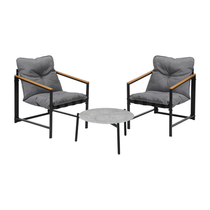 3PC Outdoor Patio Furniture Set 50CM Round Grey Marble Table
