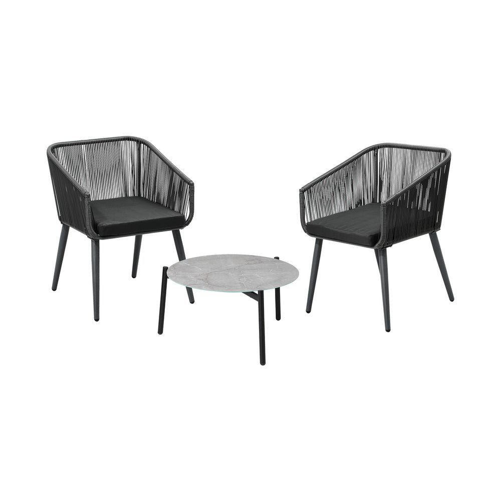 3 Piece Outdoor Lounge Set Polyester rope detailing