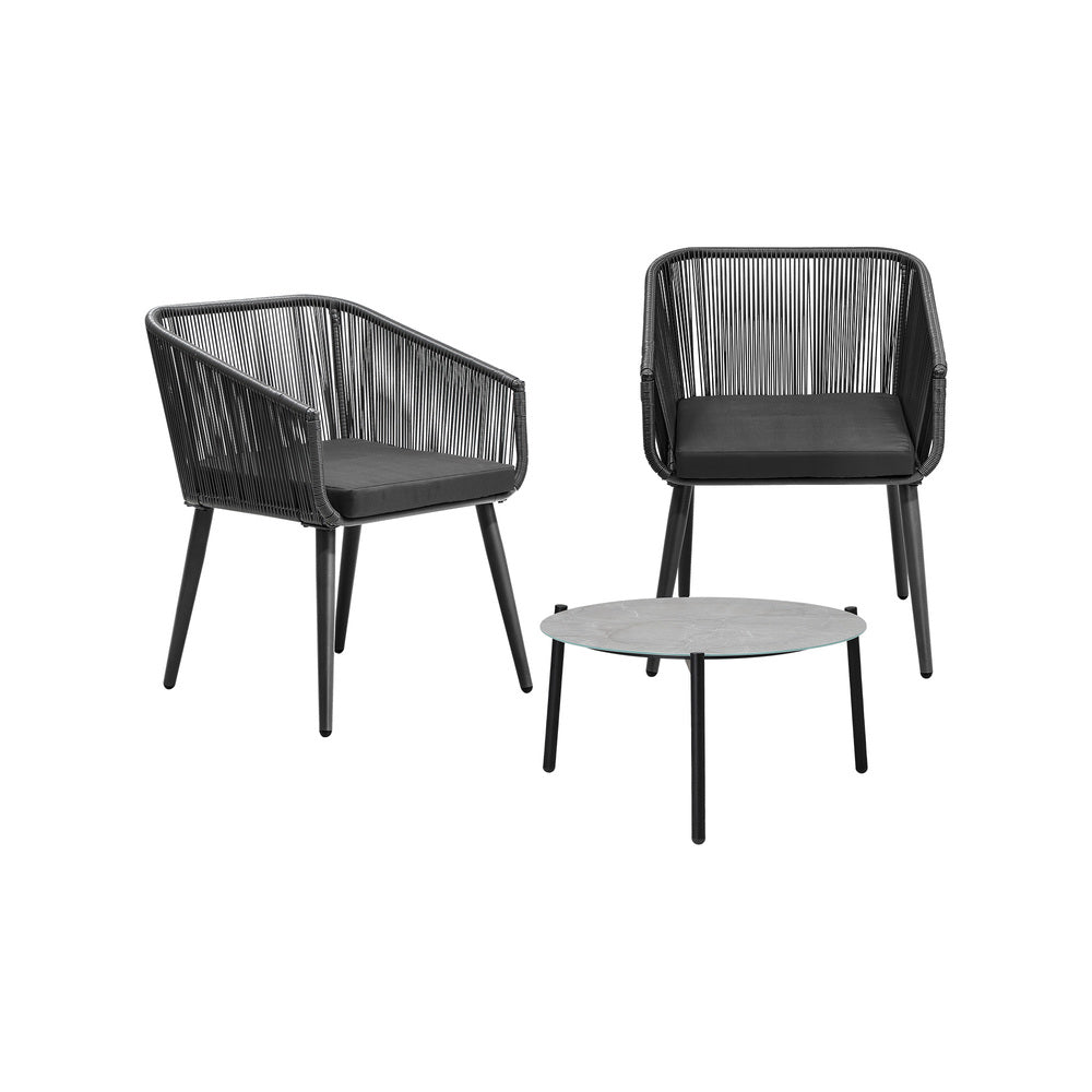 3 Piece Outdoor Lounge Set Polyester rope detailing
