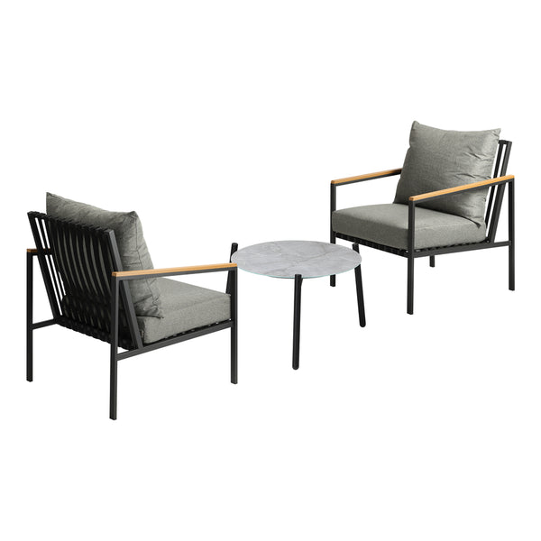  3PCS Outdoor Lounge Set Grey 50cm Coffee Table Chairs