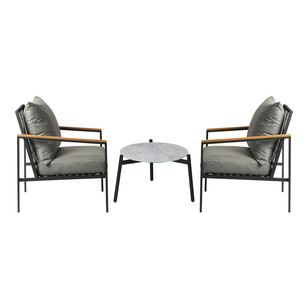3PCS Outdoor Lounge Set Grey 50cm Coffee Table Chairs