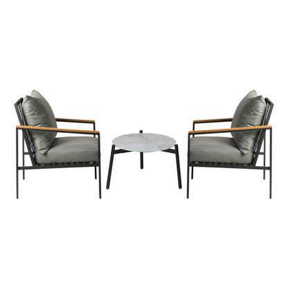 3PCS Outdoor Lounge Set Grey 50cm Coffee Table Chairs