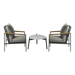 3PCS Outdoor Lounge Set Grey 50cm Coffee Table Chairs