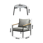 3PCS Outdoor Lounge Set Grey 50cm Coffee Table Chairs