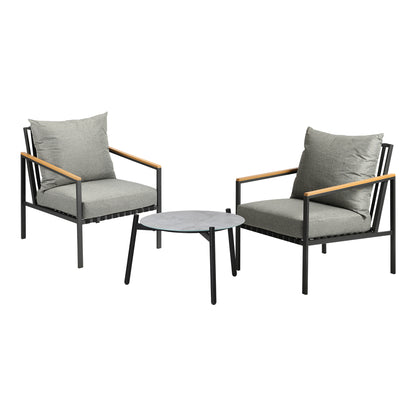 3PCS Outdoor Lounge Set Grey 50cm Coffee Table Chairs