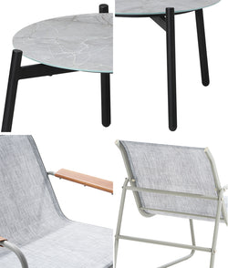 3PCS Outdoor Bistro Set Patio Chair 50cm Coffee Table Textilene Grey & White