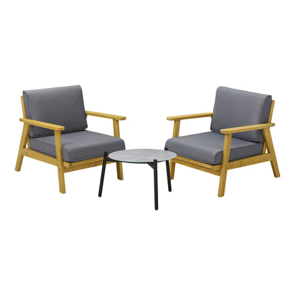 3PCS Outdoor Patio Set Grey & Black 50cm Coffee Table Rattan Chairs