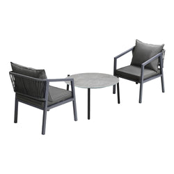 3PCS Outdoor Patio Set 70cm & 50cm Coffee Table Grey Chairs