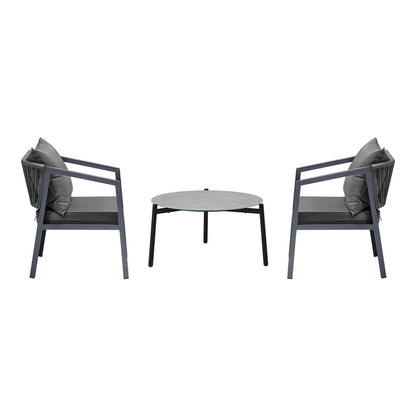 3PCS Outdoor Patio Set 70cm & 50cm Coffee Table Grey Chairs