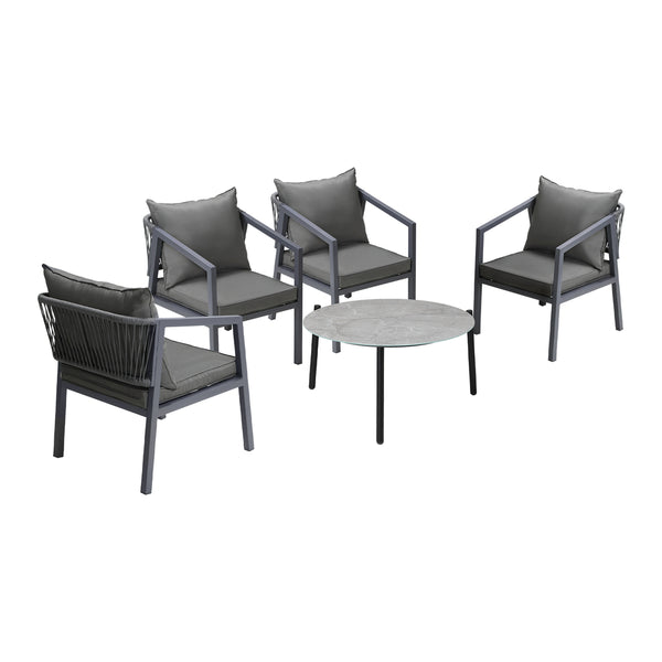  4 Seater Outdoor Patio Set Grey 70cm Coffee Table