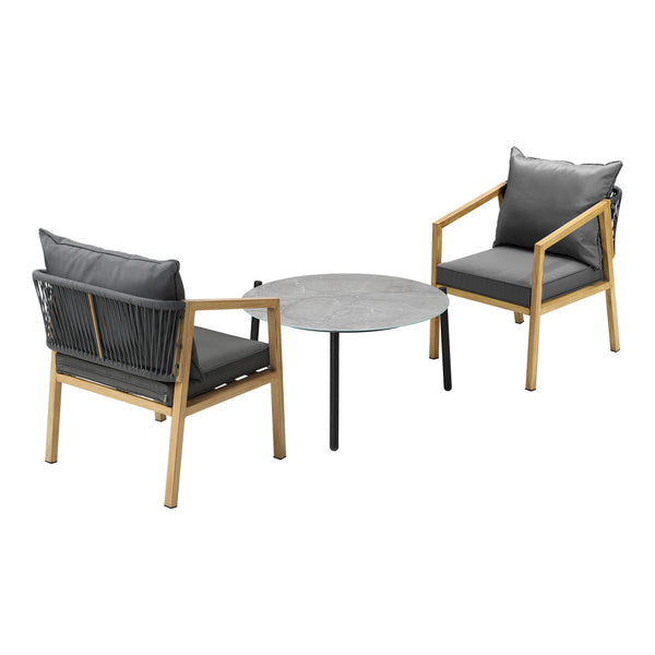  3PCS Outdoor Patio Set 70cm Coffee Table Natural Chairs
