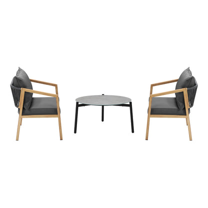 3PCS Outdoor Patio Set 70cm Coffee Table Natural Chairs