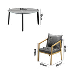 3PCS Outdoor Patio Set 70cm Coffee Table Natural Chairs