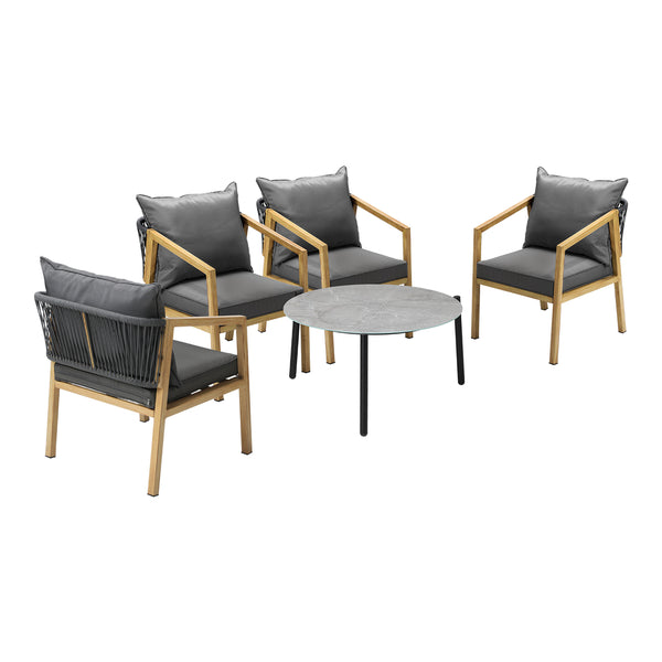  5PCS Outdoor Patio Set 70cm Coffee Table Grey and Natural Chairs