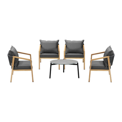 5PCS Outdoor Patio Set 70cm Coffee Table Grey and Natural Chairs