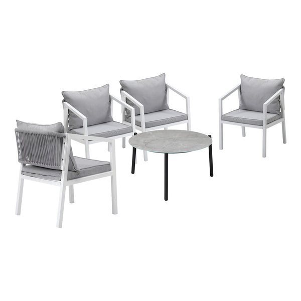  5PCS Outdoor Patio Set 70cm Coffee Table 4 Armchairs