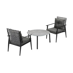 3PC Outdoor Patio Set 70CM Grey Marble Table Rattan Chairs