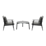 3PC Outdoor Patio Set 70CM Grey Marble Table Rattan Chairs