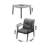 3PC Outdoor Patio Set 70CM Grey Marble Table Rattan Chairs