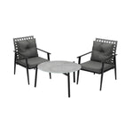 3PC Outdoor Patio Set 70CM Grey Marble Table Rattan Chairs