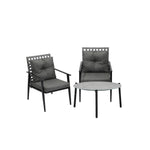 3PC Outdoor Patio Set 70CM Grey Marble Table Rattan Chairs