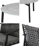 3PC Outdoor Patio Set 70CM Grey Marble Table Rattan Chairs