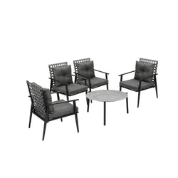 5pc Outdoor Patio Set 70CM Grey Marble Table Rattan Chairs