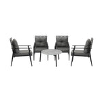 5pc Outdoor Patio Set 70CM Grey Marble Table Rattan Chairs