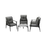 5pc Outdoor Patio Set 70CM Grey Marble Table Rattan Chairs
