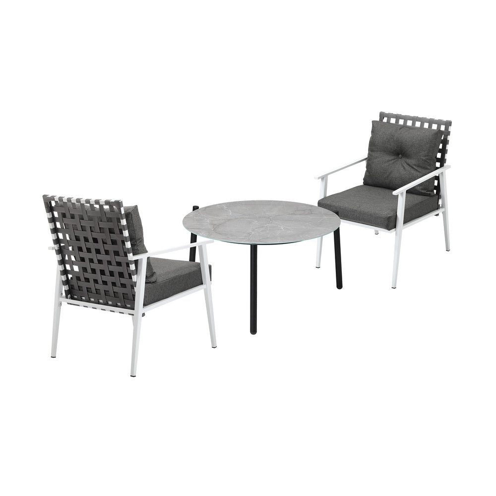 3pc Outdoor Lounge Sets 70CM Grey & White Round Table Rattan Chairs