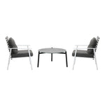 3pc Outdoor Lounge Sets 70CM Grey & White Round Table Rattan Chairs