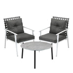 3pc Outdoor Lounge Sets 70CM Grey & White Round Table Rattan Chairs