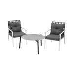 3pc Outdoor Lounge Sets 70CM Grey & White Round Table Rattan Chairs