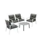 5pc Outdoor Patio Set 70CM Grey Marble Table Rattan Chairs