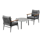 3PC Outdoor Patio Set 70CM Grey Marble Table Rattan Chairs