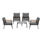 5pc Outdoor Patio Setting 70cm Table White Grey & Black Armchairs