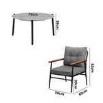 5pc Outdoor Patio Setting 70cm Table White Grey & Black Armchairs
