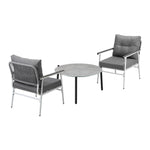 3PC Outdoor Patio Set 70CM Grey Marble Table Rattan Chairs
