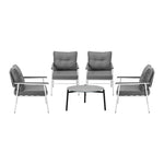 5pc Outdoor Patio Setting 70cm Table White Grey & Black Armchairs