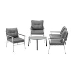 5pc Outdoor Patio Setting 70cm Table White Grey & Black Armchairs