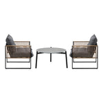 3PCS Outdoor Patio Set Grey & Black 70cm Coffee Table Rattan Chairs