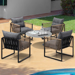 5PCS Outdoor Patio Set with White & Grey Rattan Chairs & 70cm Coffee Table Garden